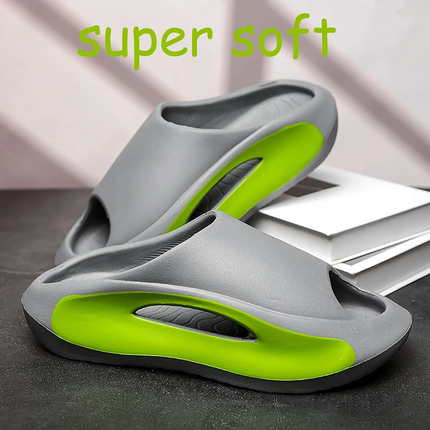 Slide Sandals Men Women Platform Sandals With Comfortable Pillow Slippers Non-Slip Lightweight Shower Shoes