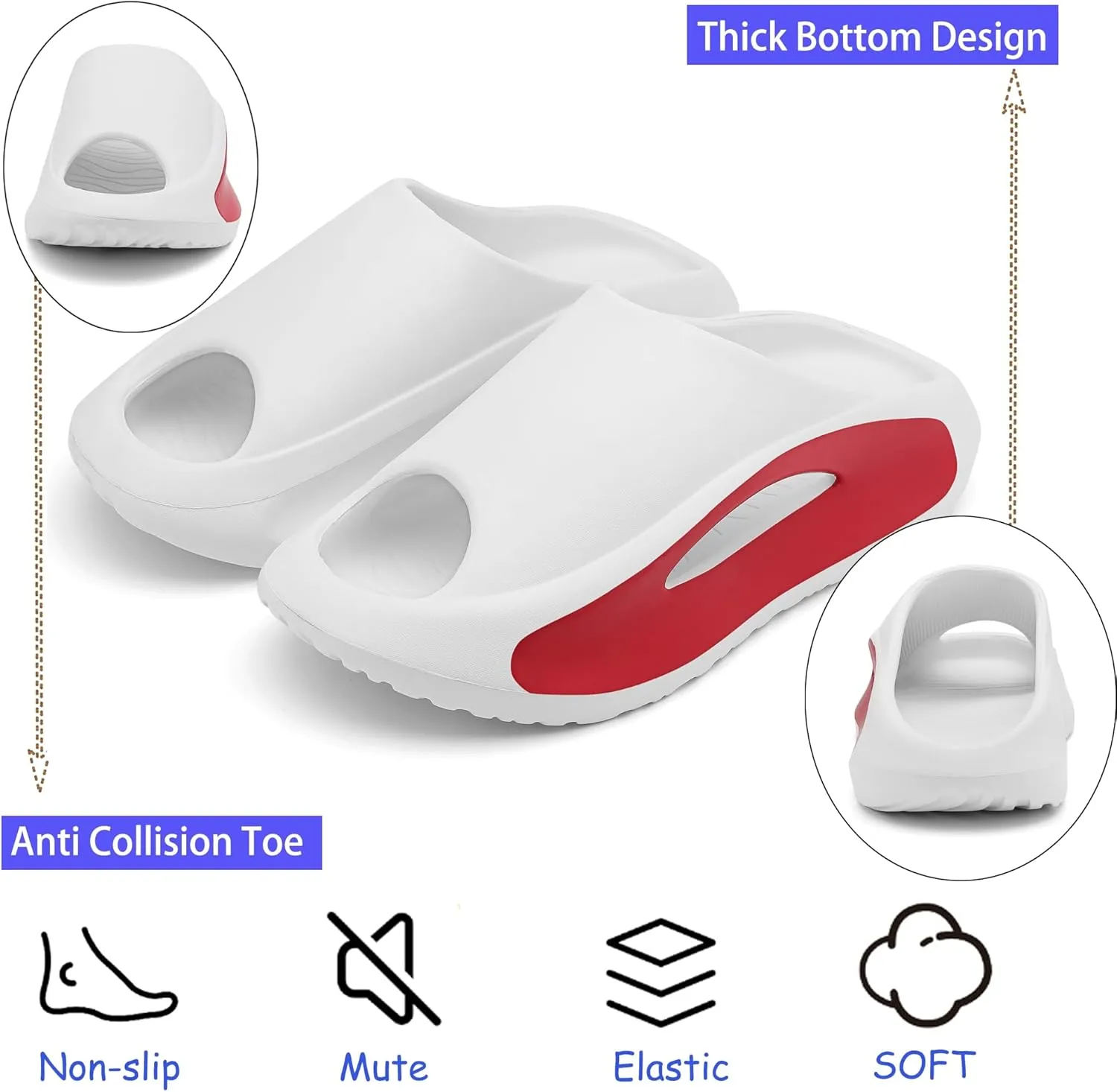 Slide Sandals Men Women Platform Sandals With Comfortable Pillow Slippers Non-Slip Lightweight Shower Shoes