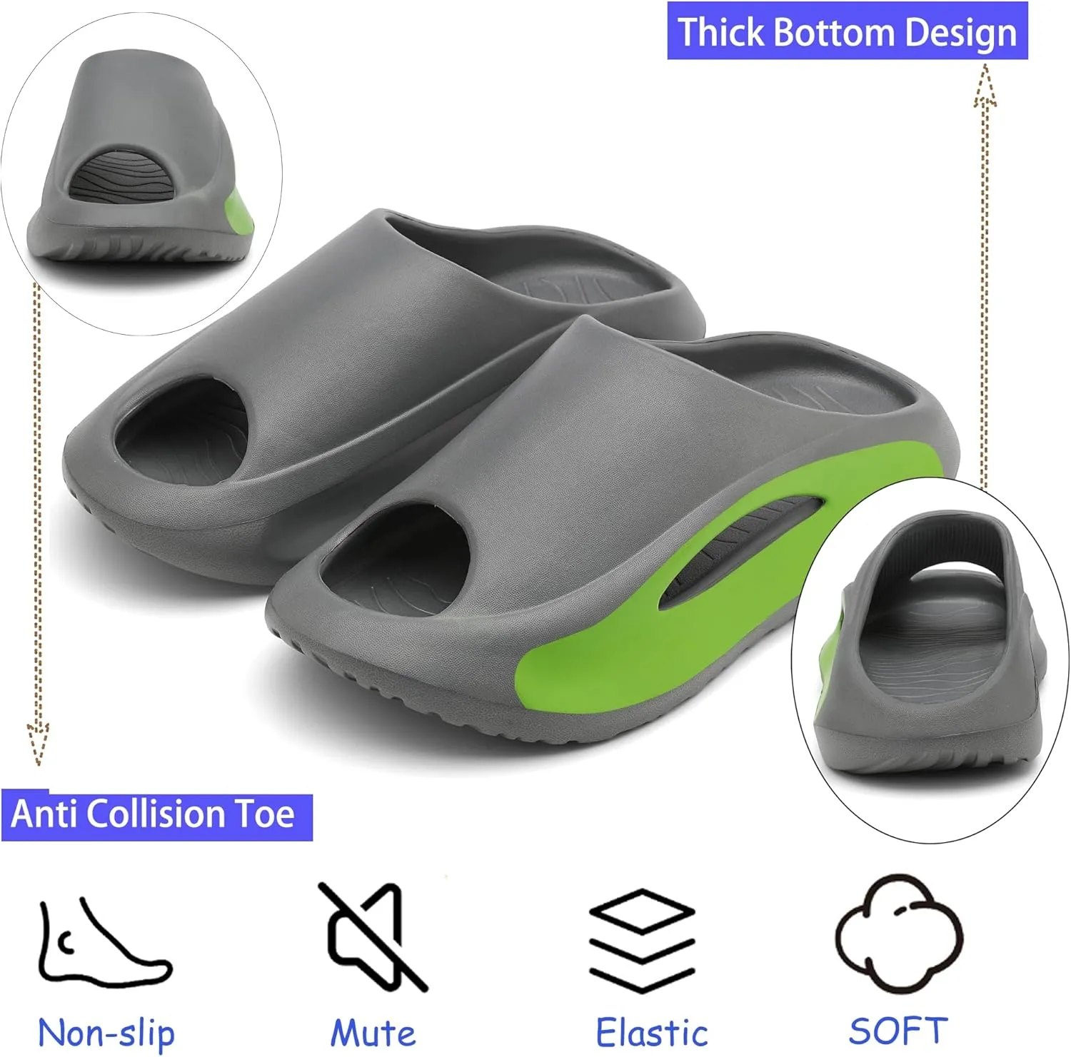 Slide Sandals Men Women Platform Sandals With Comfortable Pillow Slippers Non-Slip Lightweight Shower Shoes
