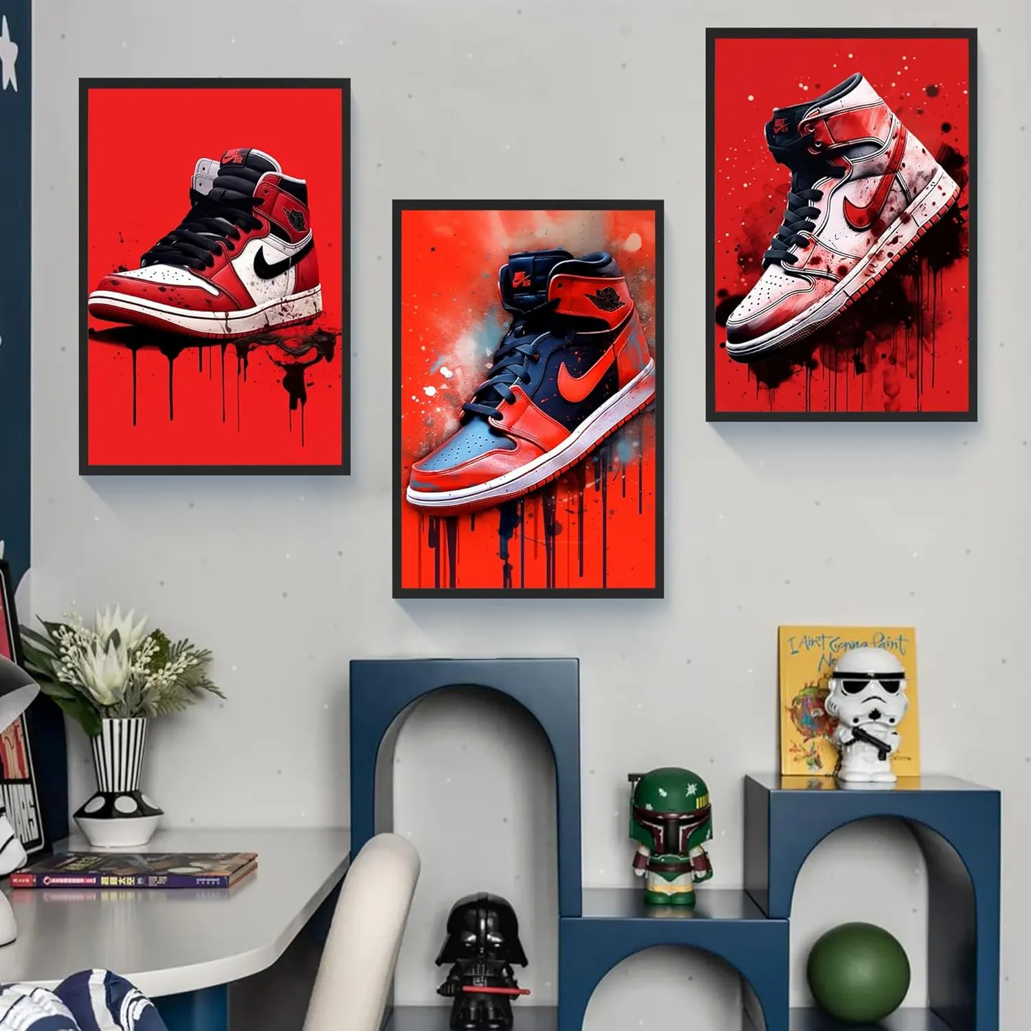Sneaker Poster -Set of Three Sneaker Wall Art Shoe Decoration, Teen Boy Room Girl Room Wall Art Decorated (Black Frame, 12" x 16")