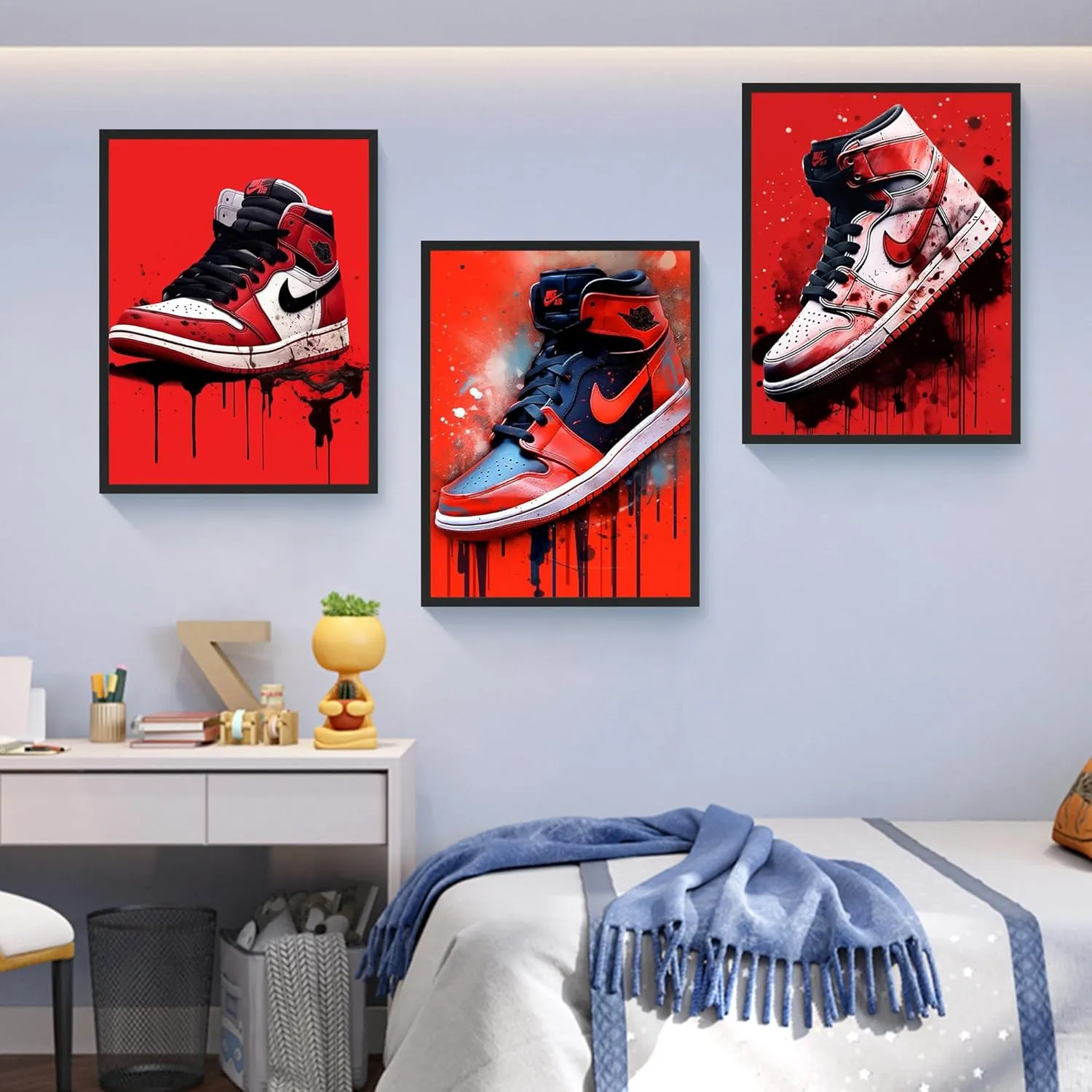 Sneaker Poster -Set of Three Sneaker Wall Art Shoe Decoration, Teen Boy Room Girl Room Wall Art Decorated (Black Frame, 12" x 16")