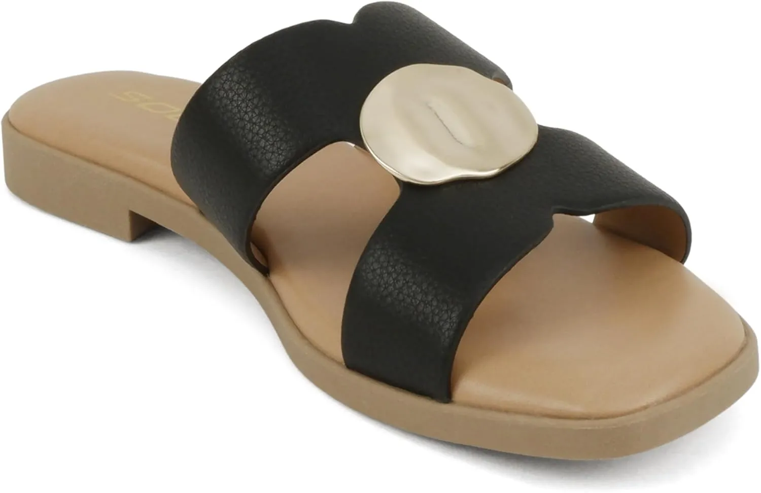 Soda “Flash” ~ Women Square Toe Ornamented H-Band Slip-On Sandals