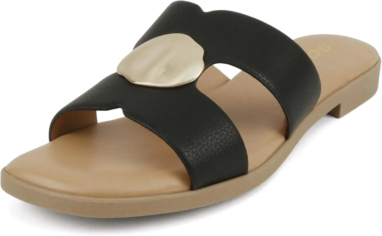 Soda “Flash” ~ Women Square Toe Ornamented H-Band Slip-On Sandals