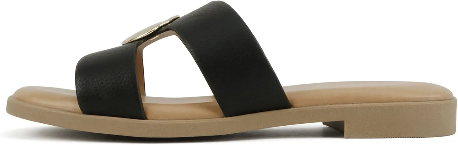 Soda “Flash” ~ Women Square Toe Ornamented H-Band Slip-On Sandals