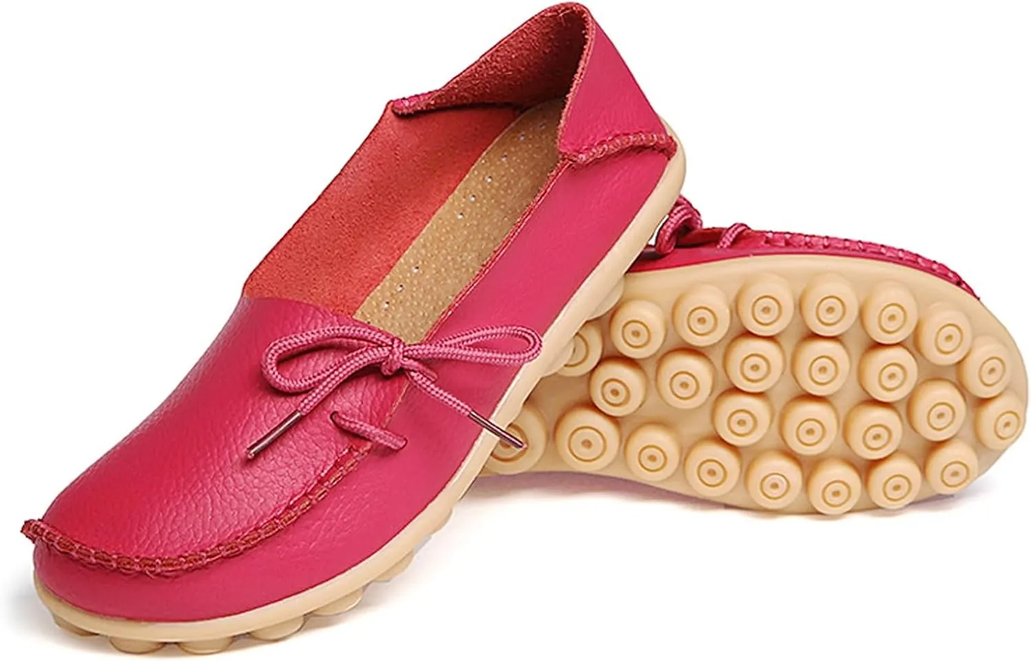 Solaud Women's Driving Moccasins Loafers Casual Round Toe Soft Comfortable Leather Loafers Breathable Slip On Walking Shoes