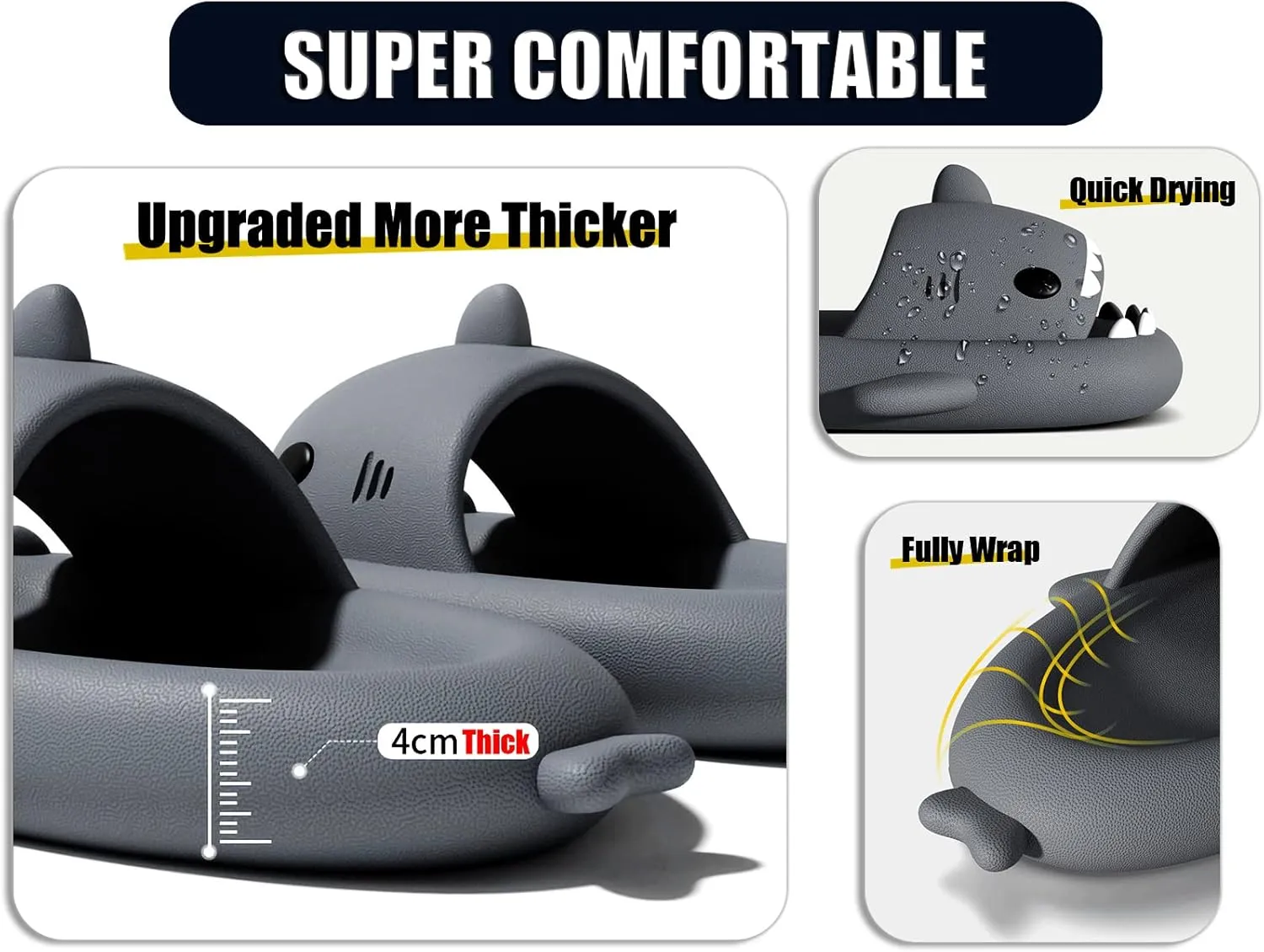Soofylia Shark Slides - Adult Women Men Unisex Shark Slide Beach Sandals - Cloud Pillow House Slipper Non-Slip Spa Shower Shoes