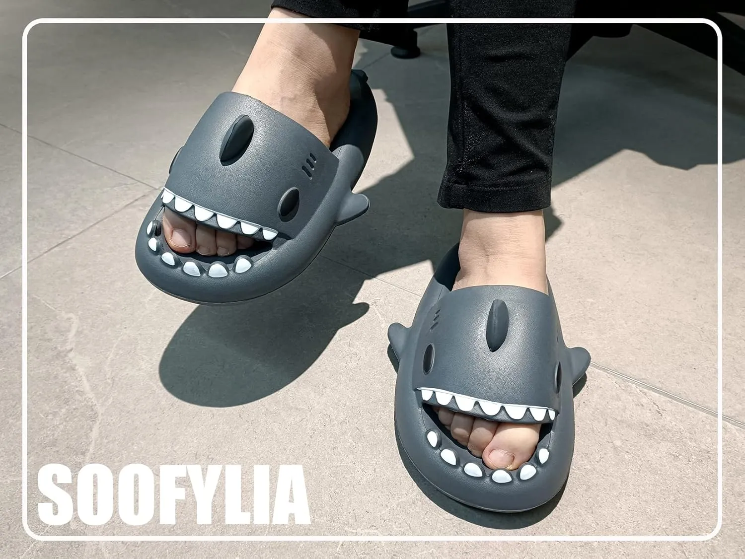 Soofylia Shark Slides - Adult Women Men Unisex Shark Slide Beach Sandals - Cloud Pillow House Slipper Non-Slip Spa Shower Shoes