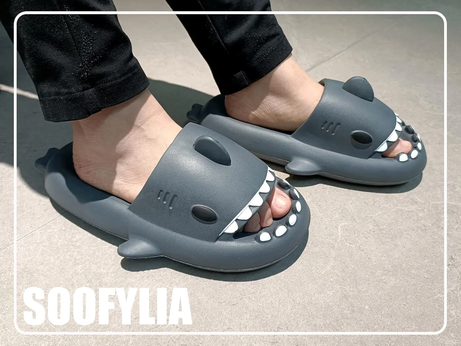 Soofylia Shark Slides - Adult Women Men Unisex Shark Slide Beach Sandals - Cloud Pillow House Slipper Non-Slip Spa Shower Shoes