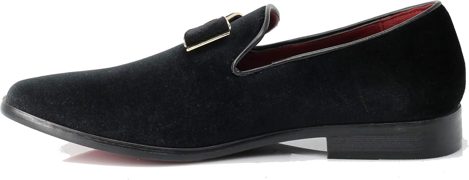 SPK23 Men's Vintage Bow Tie Velvet Dress Loafers Slip On Fashion Shoes Classic Tuxedo Formal Shoes