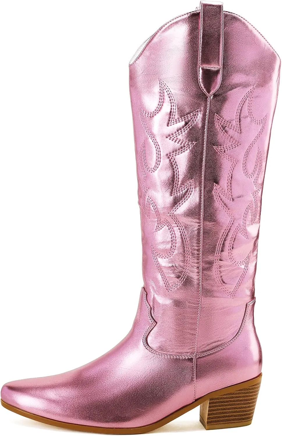 STALOV Cowboy Boots for Women,Western Pointed Toe Chunky Heel Pull-On Knee High Cowgirl Boots Fashion Embroidered Tall