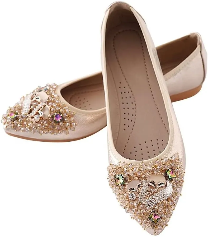 Stunner Womens Foldable Pointed Toe Ballet Flats Rhinestone Loafers Fashion Flats