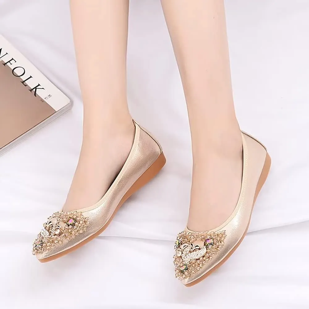 Stunner Womens Foldable Pointed Toe Ballet Flats Rhinestone Loafers Fashion Flats
