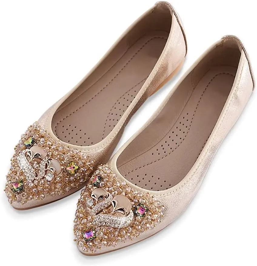 Stunner Womens Foldable Pointed Toe Ballet Flats Rhinestone Loafers Fashion Flats