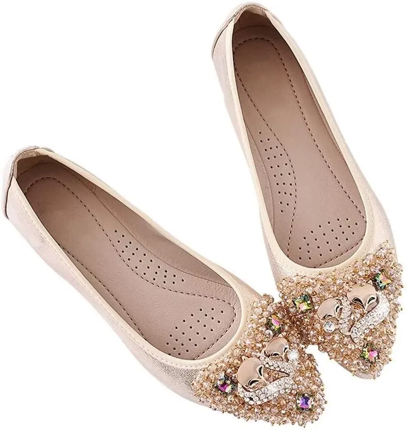 Stunner Womens Foldable Pointed Toe Ballet Flats Rhinestone Loafers Fashion Flats