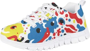 Stylish Print Soft Running Tennis Shoes for Kids Girls Lightweight Lace Up Nonslip Mesh Athletic Shoes