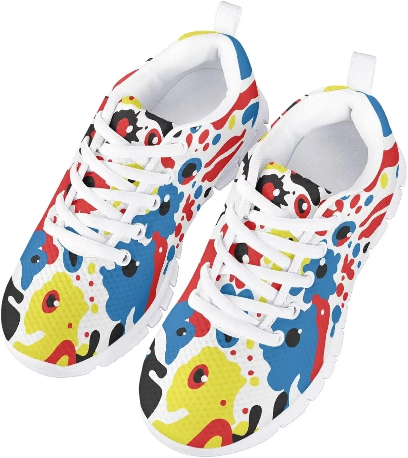 Stylish Print Soft Running Tennis Shoes for Kids Girls Lightweight Lace Up Nonslip Mesh Athletic Shoes