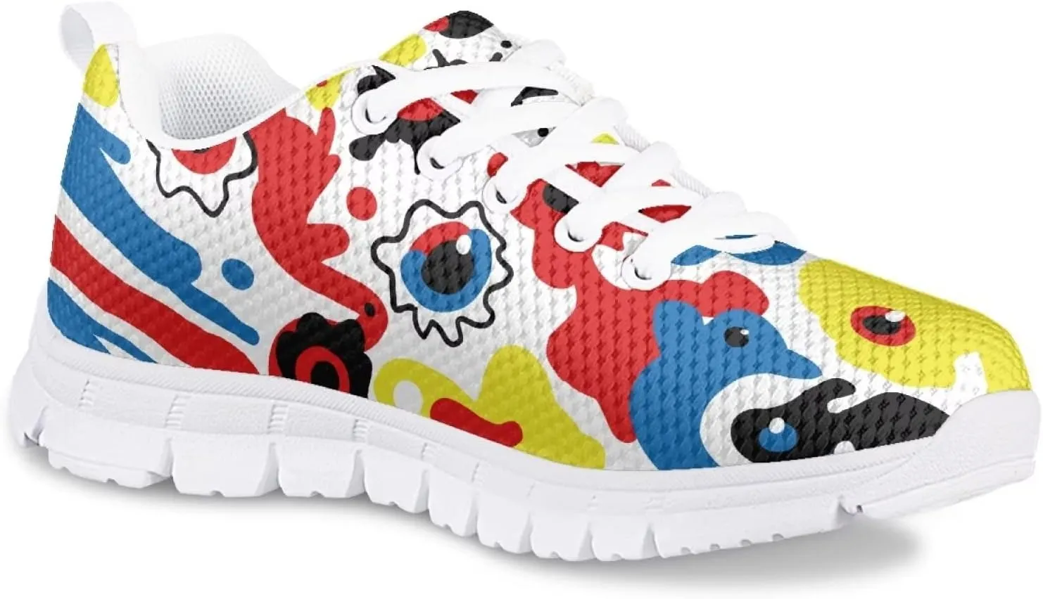 Stylish Print Soft Running Tennis Shoes for Kids Girls Lightweight Lace Up Nonslip Mesh Athletic Shoes
