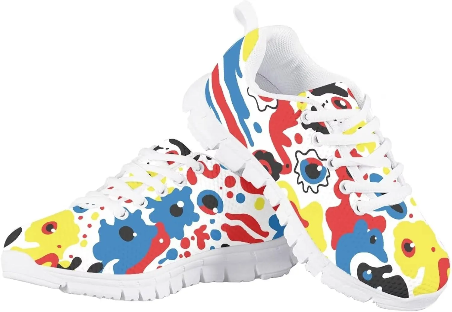 Stylish Print Soft Running Tennis Shoes for Kids Girls Lightweight Lace Up Nonslip Mesh Athletic Shoes