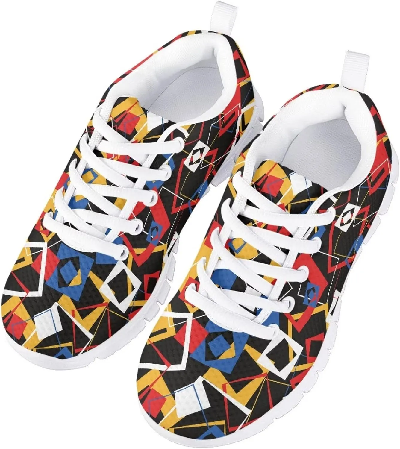 Stylish Print Tennis Shoes for Girls Breathable Mesh Nonslip Lightweight Soft Lace Up Athletic Sneakers