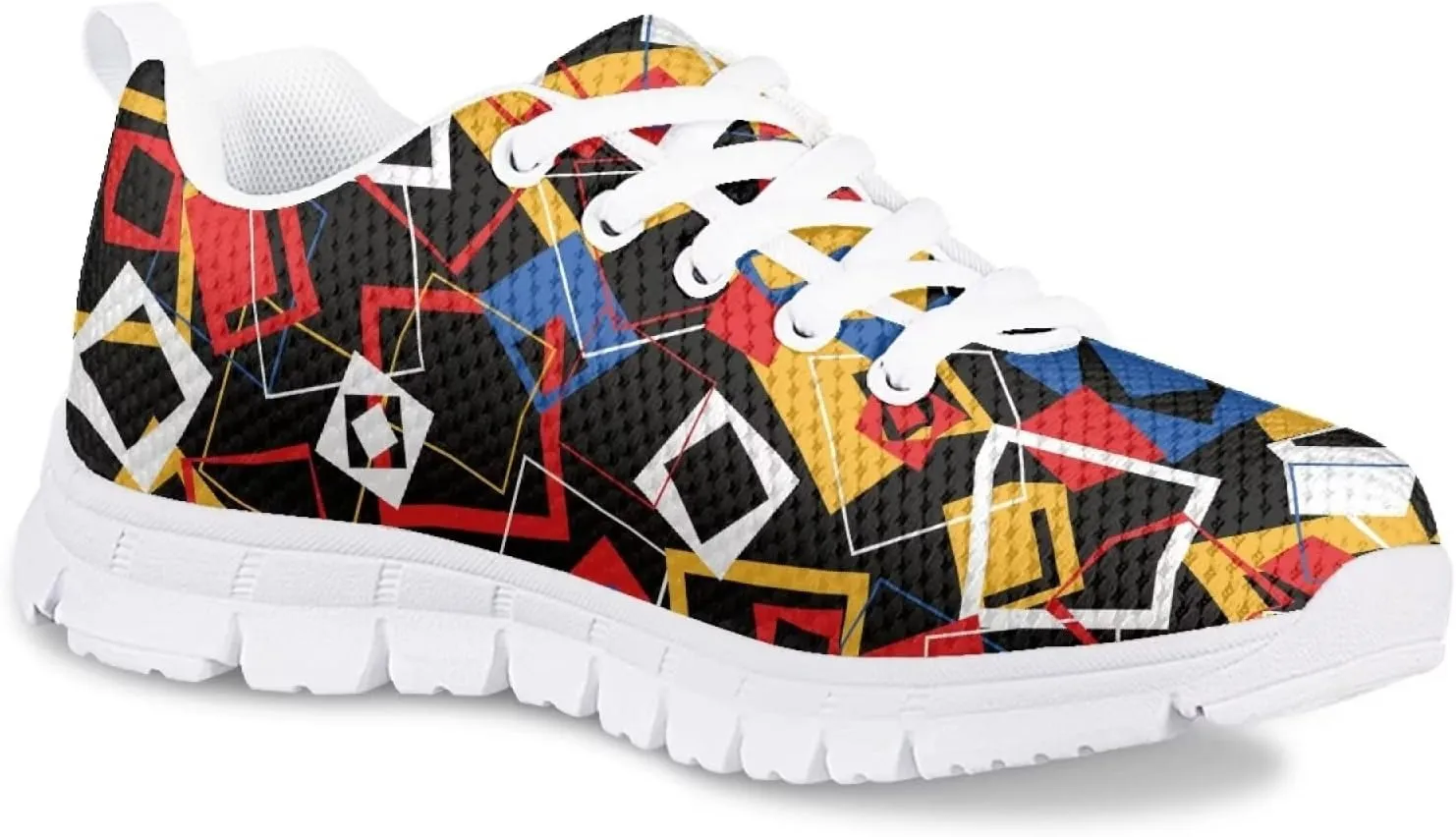 Stylish Print Tennis Shoes for Girls Breathable Mesh Nonslip Lightweight Soft Lace Up Athletic Sneakers