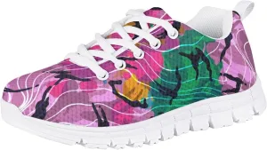 Stylish Print Tennis Shoes for Girls Breathable Mesh Nonslip Lightweight Soft Lace Up Athletic Sneakers