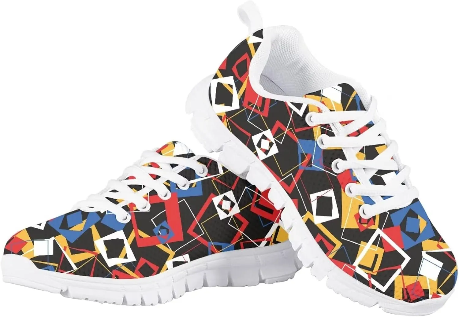 Stylish Print Tennis Shoes for Girls Breathable Mesh Nonslip Lightweight Soft Lace Up Athletic Sneakers
