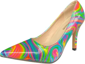 SuanlaTDS Women's Color Heels Toe Casual Pointed Shoes Fashion High Women's high Heels Women High Heel Shoes 5 Inch (Green, 9)