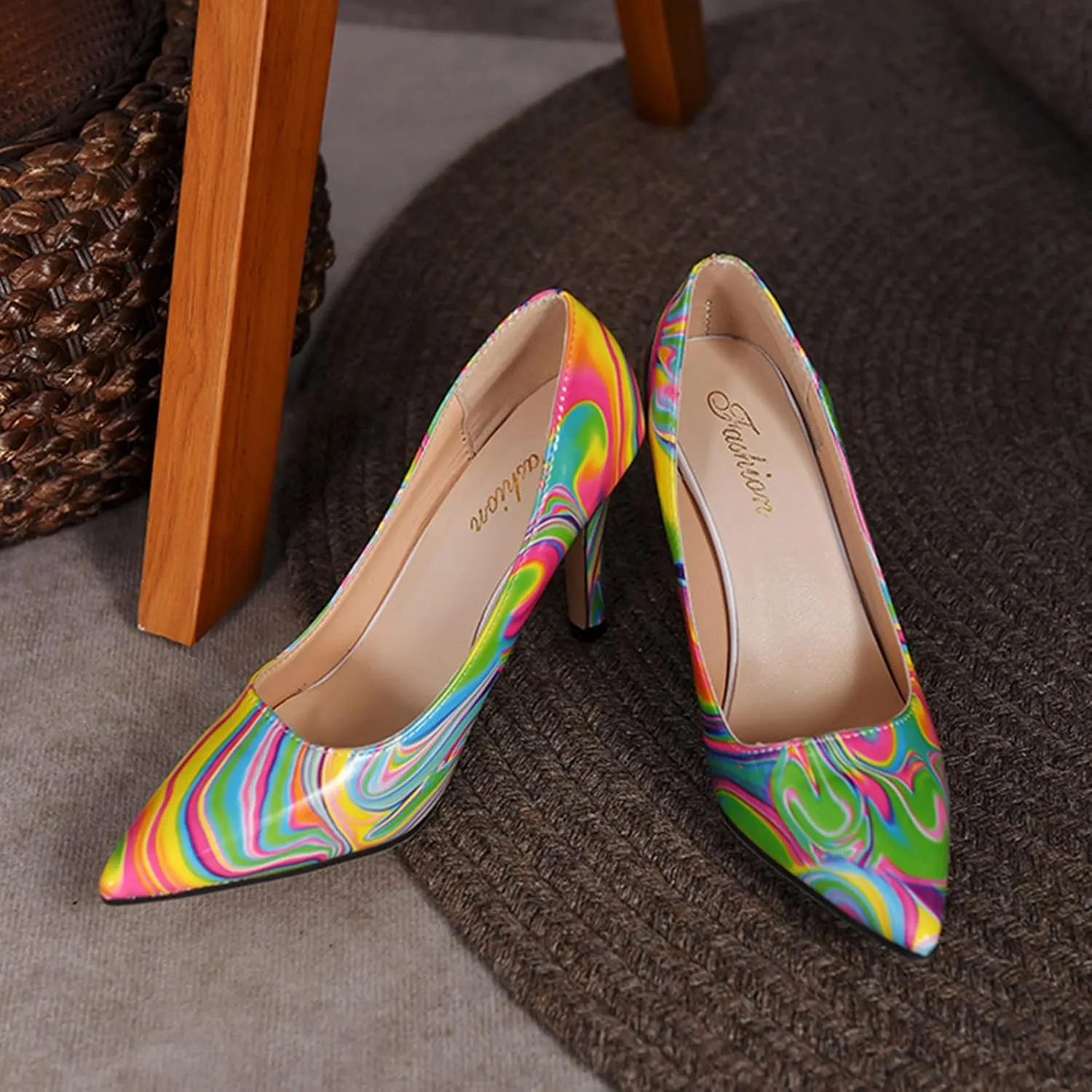 SuanlaTDS Women's Color Heels Toe Casual Pointed Shoes Fashion High Women's high Heels Women High Heel Shoes 5 Inch (Green, 9)