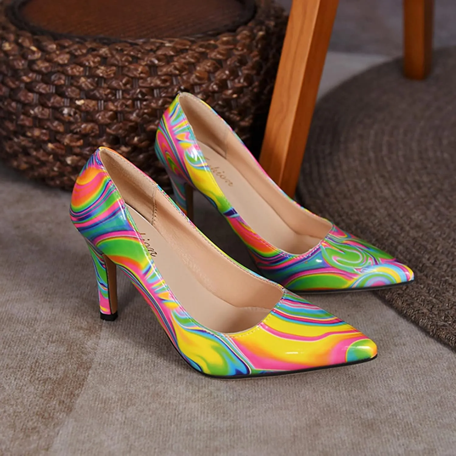 SuanlaTDS Women's Color Heels Toe Casual Pointed Shoes Fashion High Women's high Heels Women High Heel Shoes 5 Inch (Green, 9)