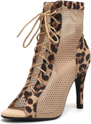SWDZM Women Latin Dance Boots Ankle Open Toe Ballroom Salsa Professional Dancing Heels
