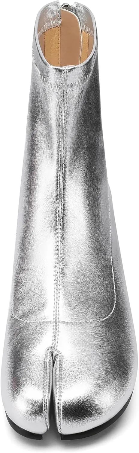 Tabi Boots Split Toe Ankle Boots for Women Japanese Ninja Shoes Low Heel Block Heels Booties Artificial Leather Boots