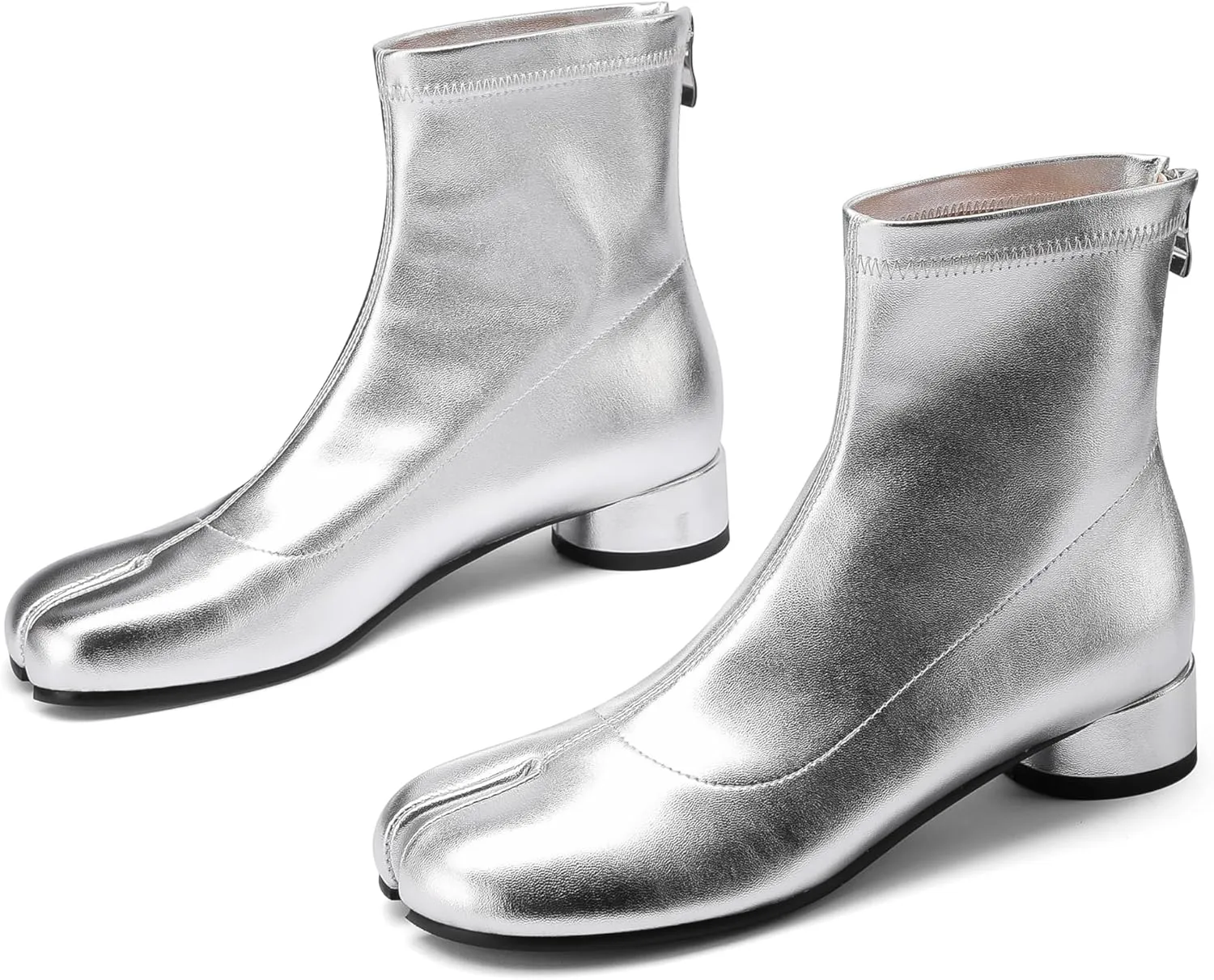 Tabi Boots Split Toe Ankle Boots for Women Japanese Ninja Shoes Low Heel Block Heels Booties Artificial Leather Boots