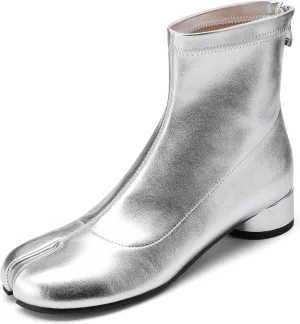 Tabi Boots Split Toe Ankle Boots for Women Japanese Ninja Shoes Low Heel Block Heels Booties Artificial Leather Boots