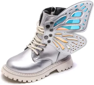 TangDao Kid Baby Girls Fashion Lace Up Leather Ankle Boots Detachable Butterfly Wings Side Zipper Outdoor Warm Short Snow Waterproof Boots for girls