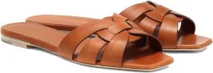 THESHY Women's Flat Sandals Square Toe Patent Leather Comfortable Slip on Slippers Casual Summer Dressy Beach Slide Sandals for Women