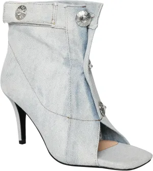 THESHY Women's Peep Toe Stiletto High Heel Ankle Denim Boots Metal Button Sandals Bootie Fashion Shoes for Women