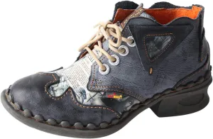 TMA EYES Leather Women's Ankle Boots Shoes for Outdoor,Medium heel, Floral Newspaper Printed Leather Material