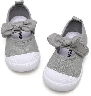 Toddler Girl's Canvas Sneakers Bowknot Mary Jane Flat Shoes for Kids School Uniform Shoes Dress Shoes…