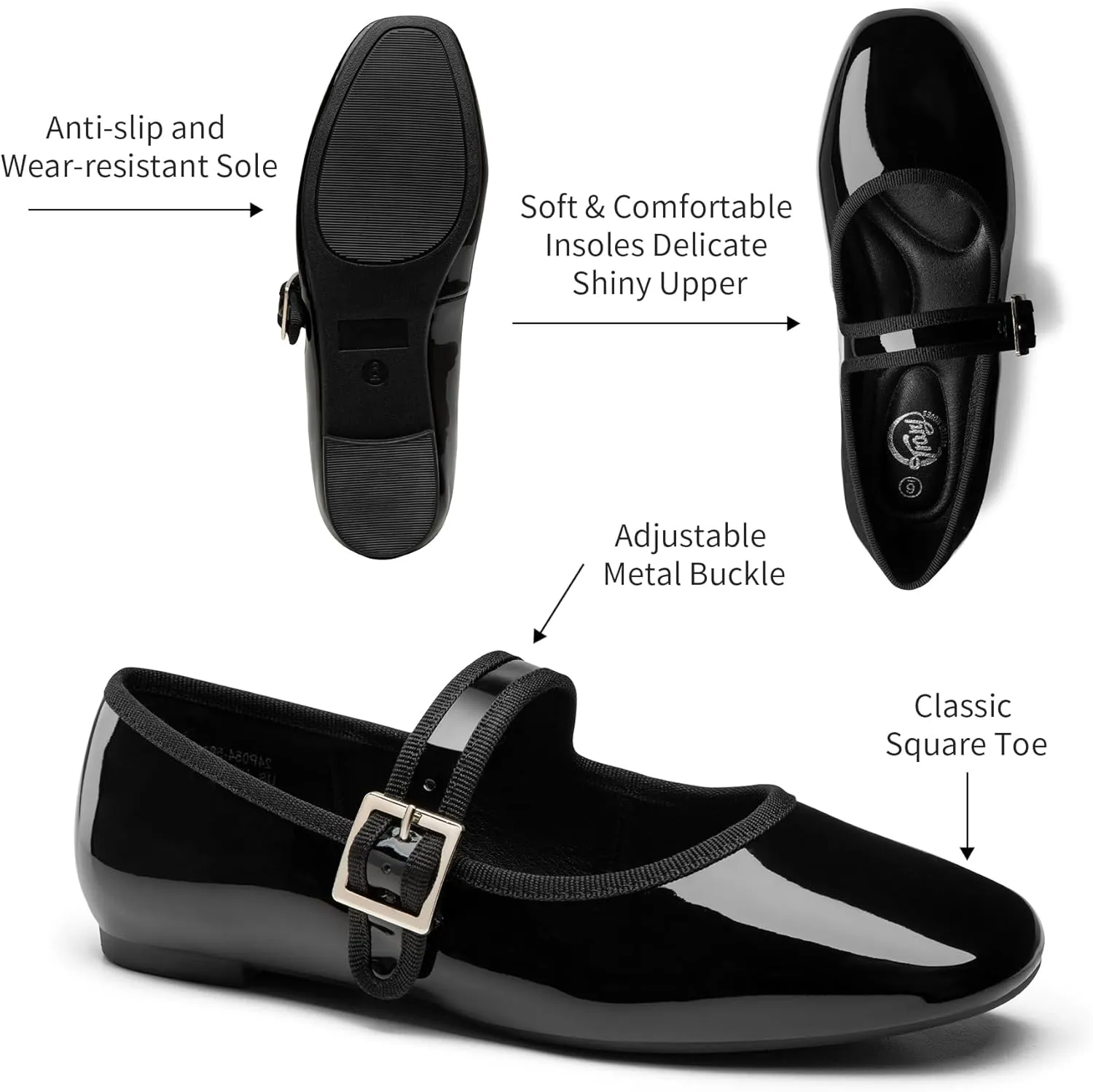 Trary Women's Ballet Flats,Square Toe Velvet Mary Jane Shoes Women,Comfortable Dress Shoes for Women Dressy