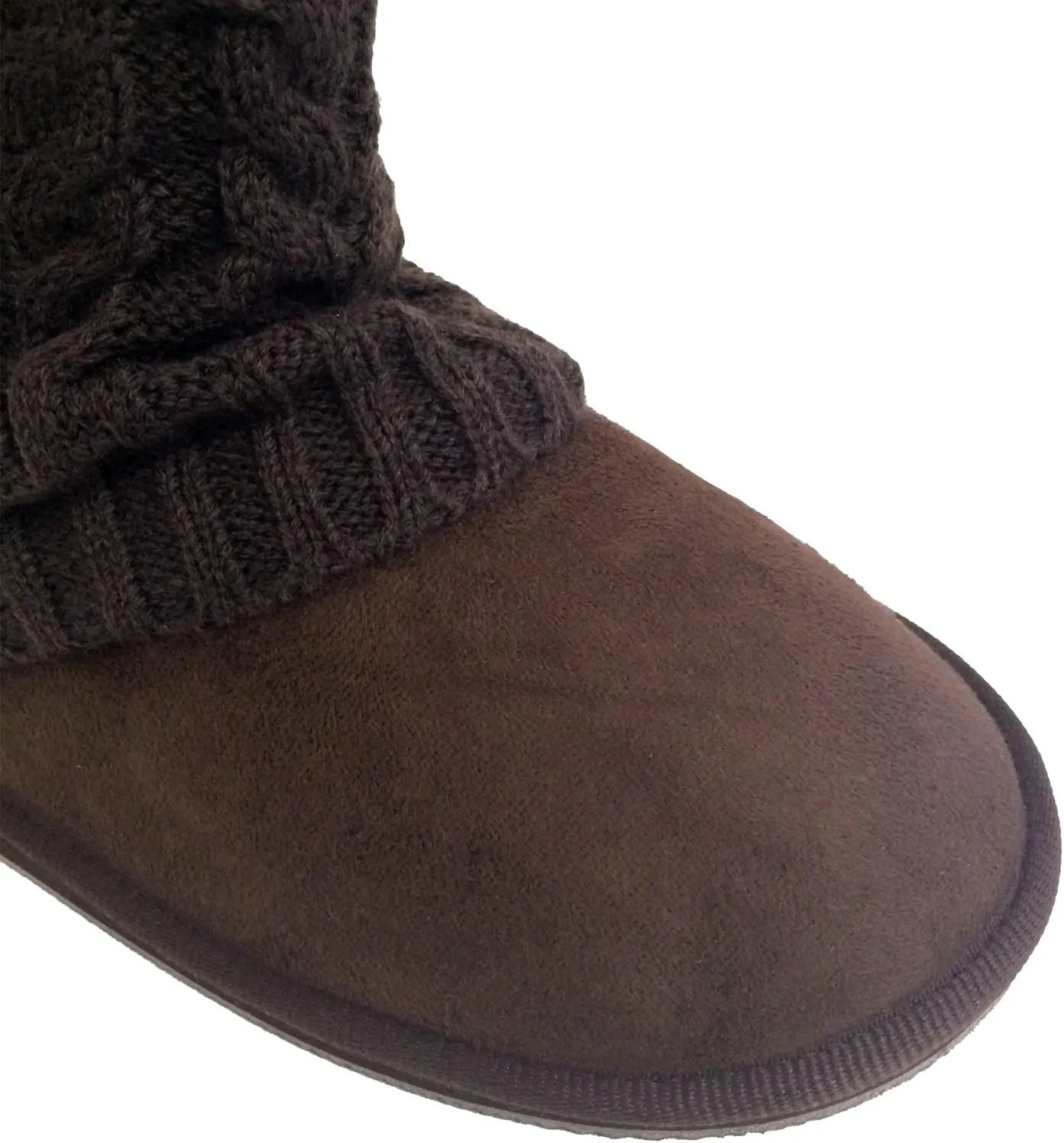 U9A1011S Women's Winter Boots Knit Sweater Faux Suede Crochet Mid Calf Fleece Lining Rib Warm Colors Shoes, Black, Grey, Tan, Brown