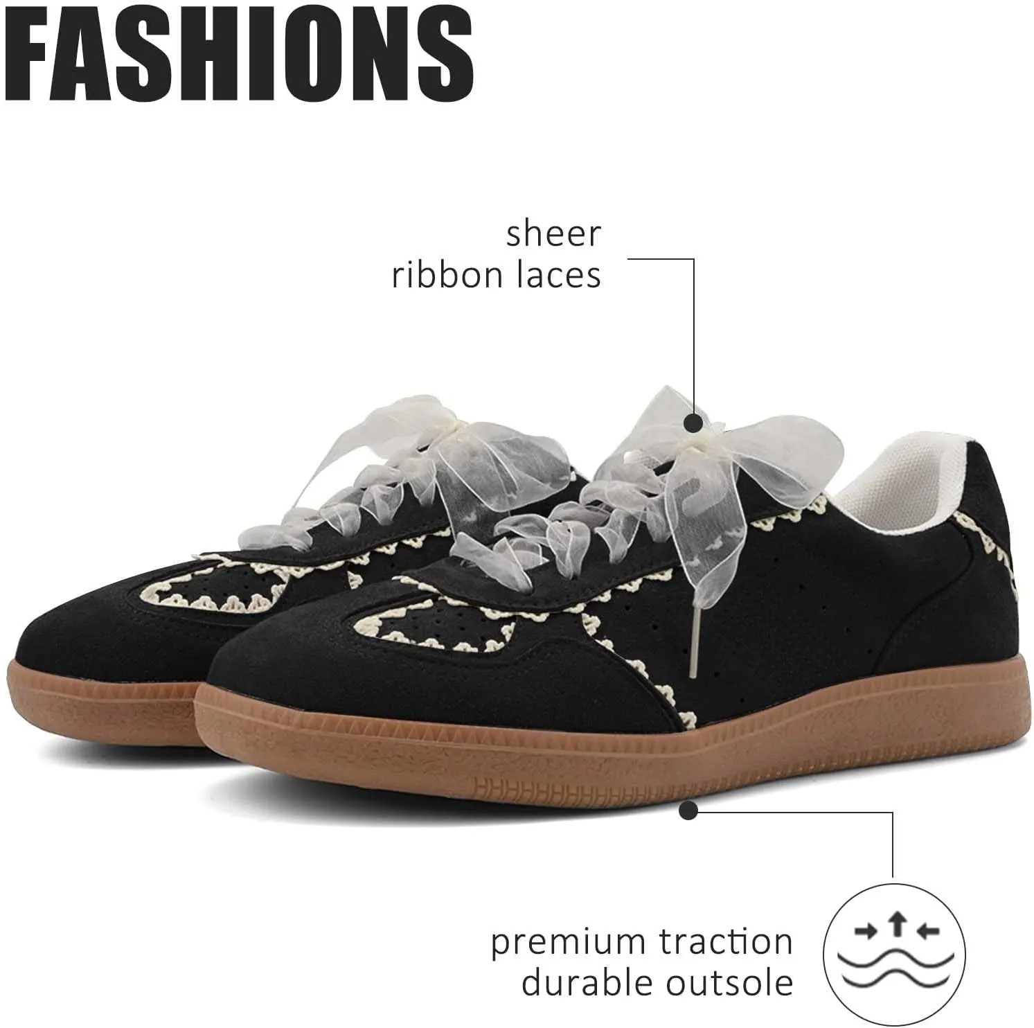 UBWDU Lace Fashion Ballet Sneakers for Women 2025 – Trendy Cute Crochet Ribbon Lace-Up Casual Spring Shoes