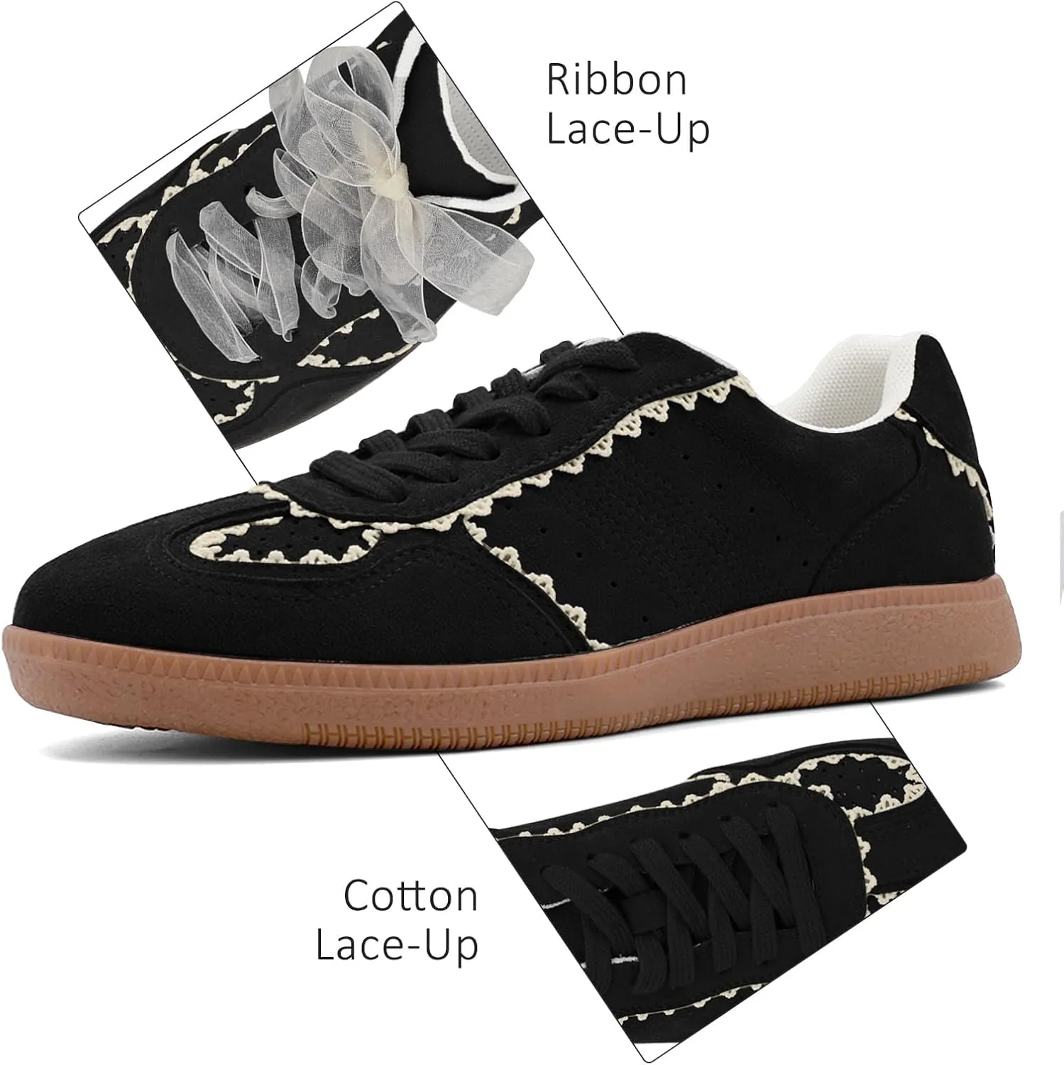 UBWDU Lace Fashion Ballet Sneakers for Women 2025 – Trendy Cute Crochet Ribbon Lace-Up Casual Spring Shoes