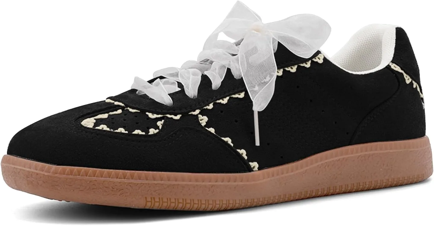 UBWDU Lace Fashion Ballet Sneakers for Women 2025 – Trendy Cute Crochet Ribbon Lace-Up Casual Spring Shoes