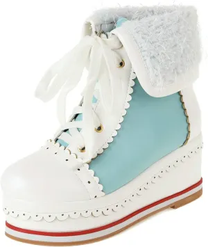 UniqueStride Womens Cute Kawaii Platform Wedge Ankle Boots Lace Up Brogue Lolita Booties