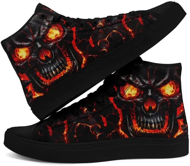 Unisex Fashion Skull High Top Sneakers Classic Lace-Up Canvas Shoes,Casual Cool Hip Hop Tennis Walking Shoes for Men Women