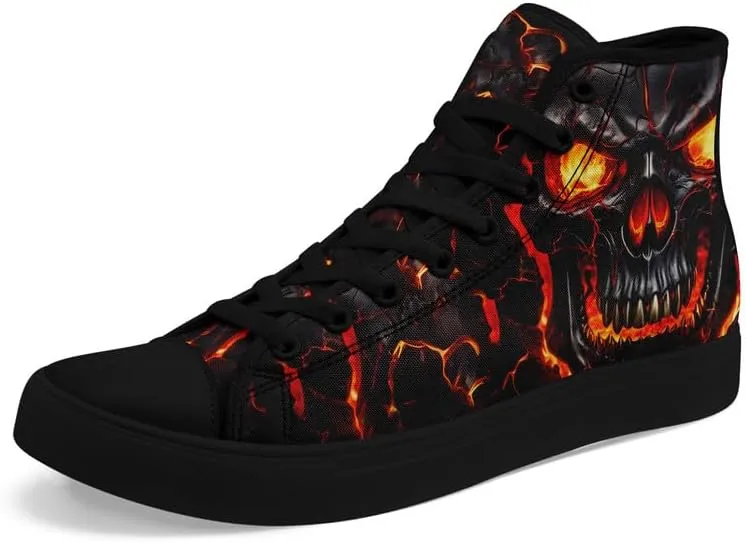 Unisex Fashion Skull High Top Sneakers Classic Lace-Up Canvas Shoes,Casual Cool Hip Hop Tennis Walking Shoes for Men Women