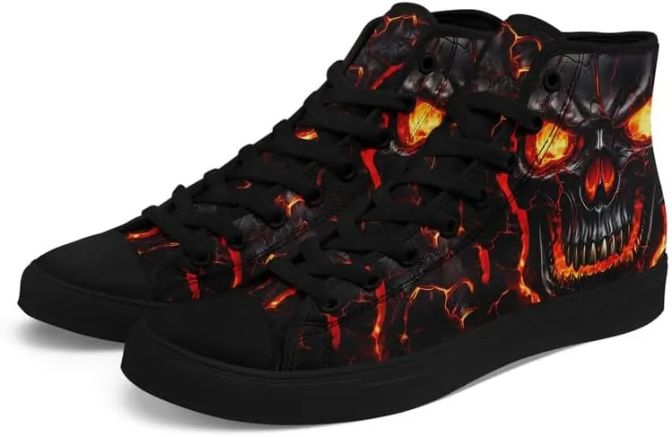 Unisex Fashion Skull High Top Sneakers Classic Lace-Up Canvas Shoes,Casual Cool Hip Hop Tennis Walking Shoes for Men Women