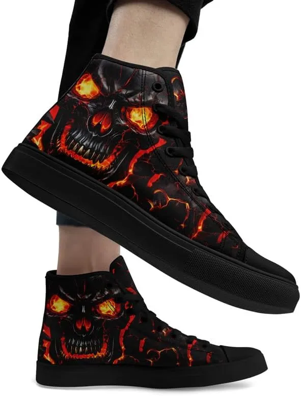 Unisex Fashion Skull High Top Sneakers Classic Lace-Up Canvas Shoes,Casual Cool Hip Hop Tennis Walking Shoes for Men Women