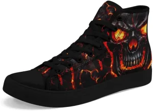 Unisex Fashion Skull High Top Sneakers Classic Lace-Up Canvas Shoes,Casual Cool Hip Hop Tennis Walking Shoes for Men Women