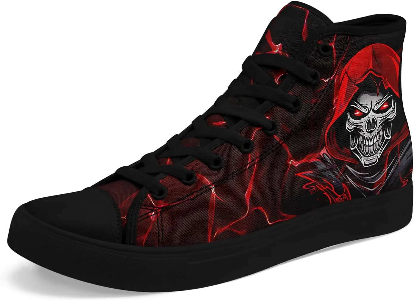 Unisex Skull High Tops for Women Cool Design Black Canvas Shoes Classic Lace Up Fashion Sneakers Streetwear